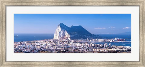 Framed City with a cliff in the background, Rock Of Gibraltar, Gibraltar, Spain Print