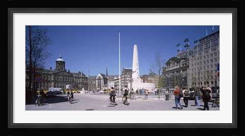Framed Group of people at a town square, Dam Square, Amsterdam, Netherlands Print
