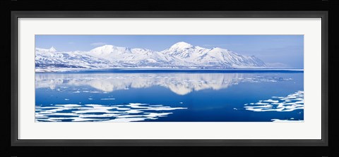 Framed Reflection of a mountain range in an ocean, Bellsund, Spitsbergen, Svalbard Islands, Norway Print