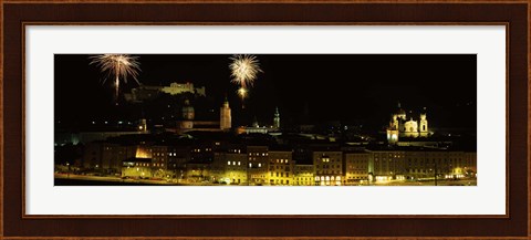 Framed Firework display over a fort, Hohensalzburg Fortress, Salzburg, Austria Print