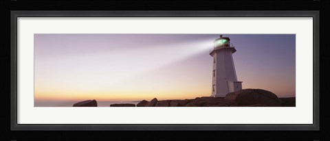 Framed Low Angle View Of A Lighthouse at dusk, Peggy's Cove, Nova Scotia, Canada Print