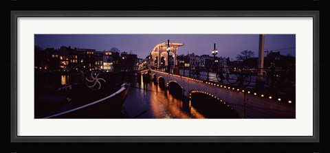Framed Bridge lit up at night, Magere Brug, Amsterdam, Netherlands Print
