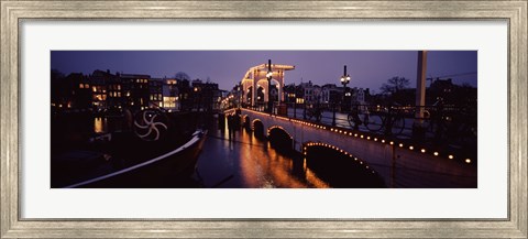 Framed Bridge lit up at night, Magere Brug, Amsterdam, Netherlands Print