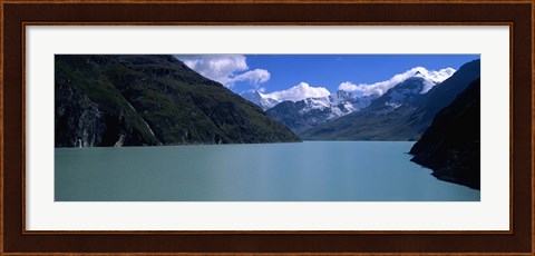 Framed Mountain at the lakeside, Grande Dixence Dam, Valais Canton, Switzerland Print