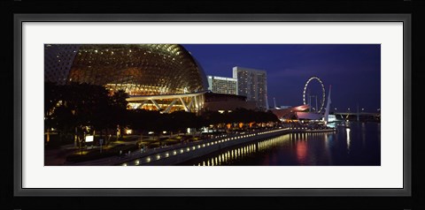 Framed Concert hall at the waterfront, Esplanade Theater, The Singapore Flyer, Singapore River, Singapore Print