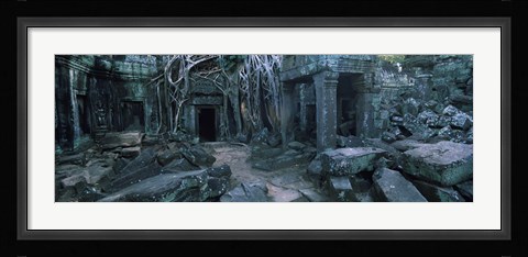 Framed Overgrown tree roots on ruins of a temple, Ta Prohm Temple, Angkor, Cambodia Print