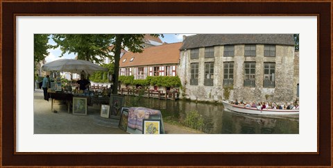 Framed Flea market at a canal, Dijver Canal, Bruges, West Flanders, Belgium Print