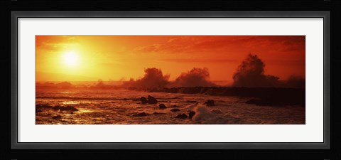 Framed Waves breaking on rocks in the sea, Three Tables, North Shore, Oahu, Hawaii, USA Print