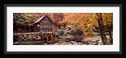Framed Glade Creek Grist Mill with Autumn Trees, Babcock State Park, West Virginia Print
