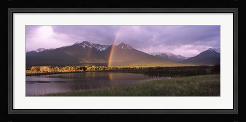 Framed Double rainbow over mountain range, Alberta, Canada Print