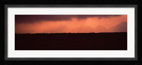 Framed Silhouette of a mountain range at dusk, Teton Range, Grand Teton National Park, Wyoming, USA Print