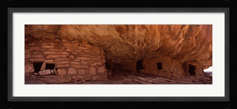 Framed Dwelling structures on a cliff, House Of Fire, Anasazi Ruins, Mule Canyon, Utah, USA Print