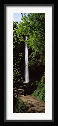 Framed Trail path by a waterfall, Columbia River Gorge, Oregon, USA Print