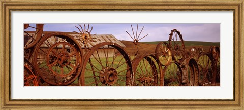 Framed Ffence made of wheels, Palouse, Whitman County, Washington State Print