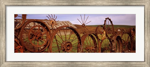 Framed Ffence made of wheels, Palouse, Whitman County, Washington State Print