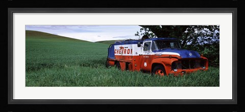 Framed Antique gas truck on a landscape, Palouse, Whitman County, Washington State, USA Print