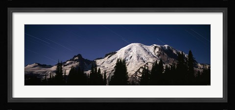 Framed Star trails over mountains, Mt Rainier, Washington State, USA Print