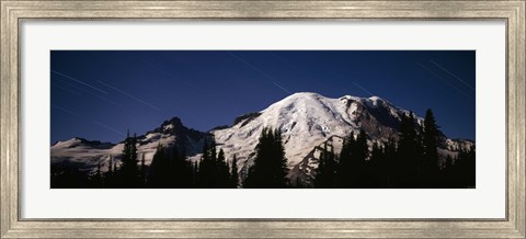 Framed Star trails over mountains, Mt Rainier, Washington State, USA Print