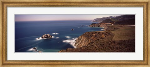 Framed High angle view of a coastline, Big Sur, night time long exposure, California, USA Print