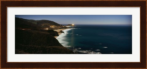Framed Lighthouse at the coast, moonlight exposure, Big Sur, California, USA Print