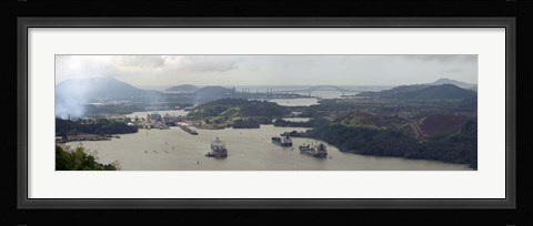 Framed Container ships in a canal, Miraflores, Panama Canal, Panama Print