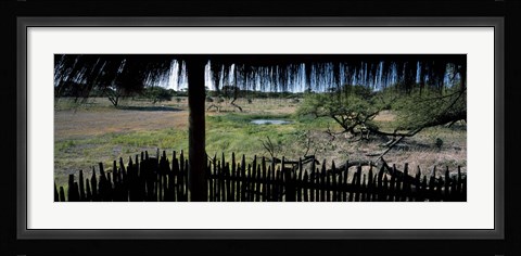 Framed View from a hut, waterhole, Onguma Bush Camp, Etosha National Park, Kunene Region, Namibia Print