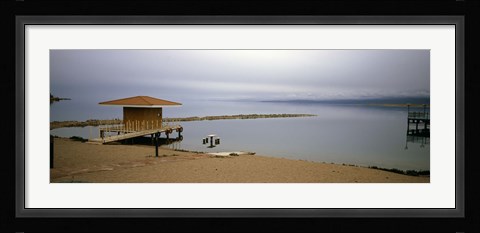 Framed Tourist resort on the beach, Lake Issyk-kul, Issyk Kul Province, Kyrgyzstan Print