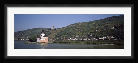 Framed Castle at the waterfront, Pfalz Castle, Rhine River, Kaub, Koblenz, Rhineland-Palatinate, Germany Print