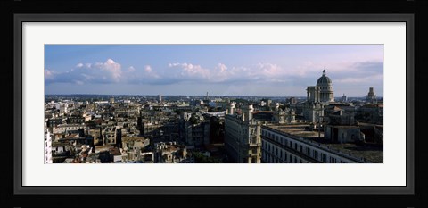 Framed High angle view of a city, Old Havana, Havana, Cuba (Blue Sky with Clouds) Print