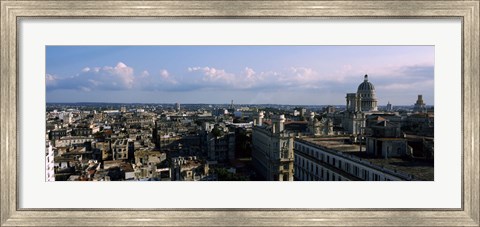 Framed High angle view of a city, Old Havana, Havana, Cuba (Blue Sky with Clouds) Print