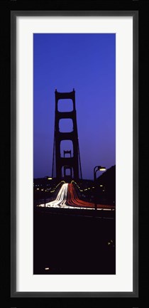 Framed Traffic on a suspension bridge, Golden Gate Bridge, San Francisco Bay, San Francisco, California, USA Print
