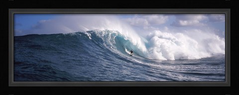 Framed Surfer in the sea, Maui, Hawaii Print