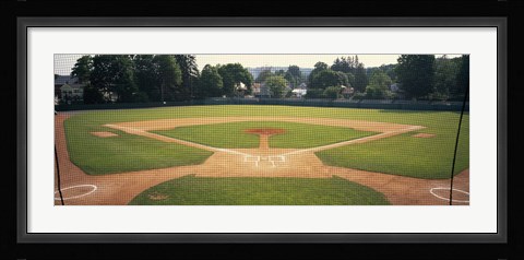 Framed Baseball diamond looked through the net, Doubleday Field, Cooperstown, Venango County, Pennsylvania, USA Print