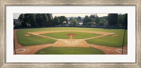 Framed Baseball diamond looked through the net, Doubleday Field, Cooperstown, Venango County, Pennsylvania, USA Print