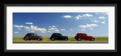 Framed Three Hot Rods moving on a highway, Route 66, USA Print