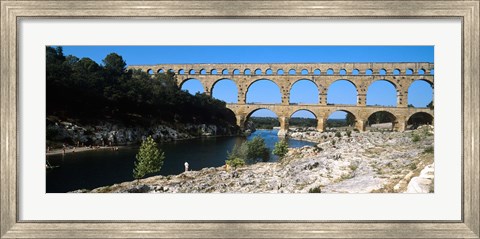 Framed Aqueduct across a river, Pont Du Gard, Nimes, Gard, Languedoc-Rousillon, France Print
