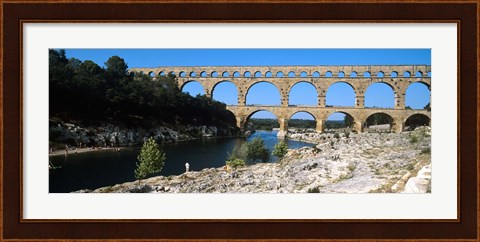 Framed Aqueduct across a river, Pont Du Gard, Nimes, Gard, Languedoc-Rousillon, France Print