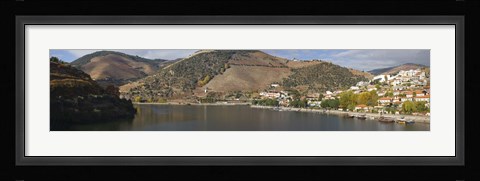 Framed Village at the waterfront, Pinhao, Duoro River, Cima Corgo, Douro Valley, Portugal Print