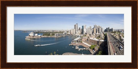 Framed High angle view of a city, Sydney Opera House, Circular Quay, Sydney Harbor, Sydney, New South Wales, Australia Print