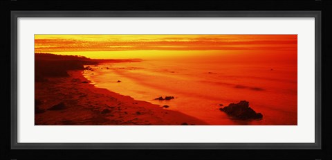 Framed Rock formations on the beach, California (red) Print