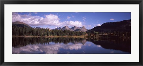 Framed Reflection of trees and clouds in the lake, Molas Lake, Colorado, USA Print