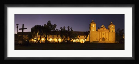 Framed Mission lit up at night, Mission Santa Barbara, Santa Barbara, Santa Barbara County, California, USA Print