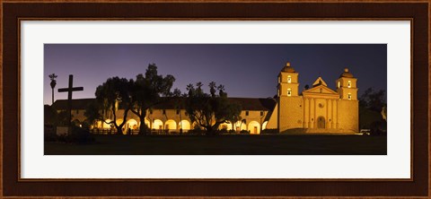 Framed Mission lit up at night, Mission Santa Barbara, Santa Barbara, Santa Barbara County, California, USA Print