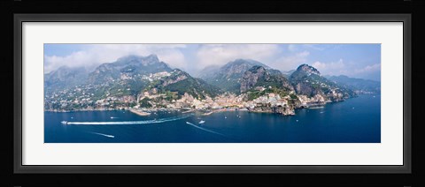 Framed Aerial view of towns, Amalfi, Atrani, Amalfi Coast, Salerno, Campania, Italy Print