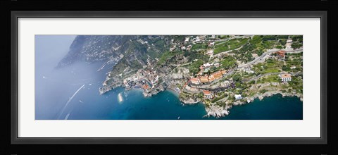Framed Aerial view of a town, Atrani, Amalfi Coast, Salerno, Campania, Italy Print