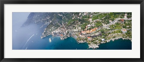 Framed Aerial view of a town, Atrani, Amalfi Coast, Salerno, Campania, Italy Print
