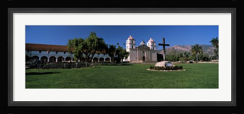 Framed Cross with a church in the background, Mission Santa Barbara, Santa Barbara, California, USA Print