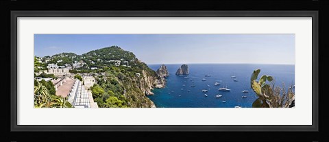Framed Boats in the sea, Faraglioni, Capri, Naples, Campania, Italy Print