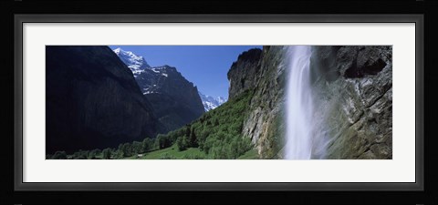 Framed Waterfall in a forest, Staubbach Falls, Mt Jungfrau, Lauterbrunnen Valley, Bernese Oberland, Berne Canton, Switzerland Print