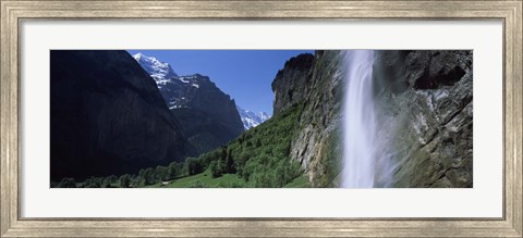 Framed Waterfall in a forest, Staubbach Falls, Mt Jungfrau, Lauterbrunnen Valley, Bernese Oberland, Berne Canton, Switzerland Print
